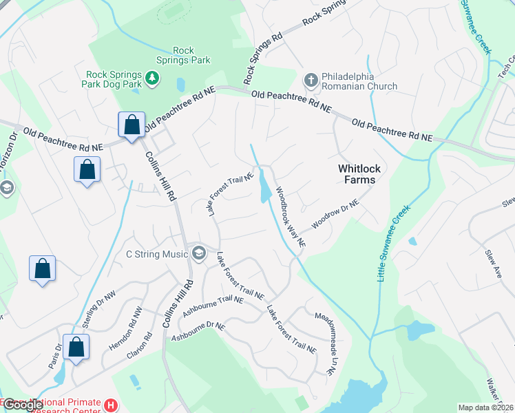 map of restaurants, bars, coffee shops, grocery stores, and more near 422 Wellington Point Drive Northeast in Lawrenceville