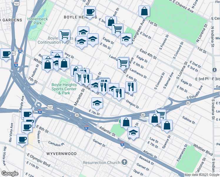 map of restaurants, bars, coffee shops, grocery stores, and more near 2911 Oregon Street in Los Angeles