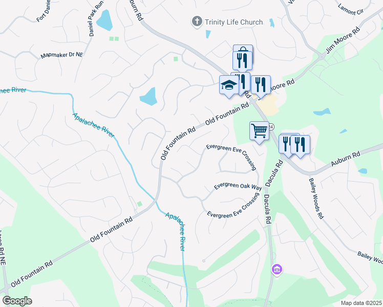 map of restaurants, bars, coffee shops, grocery stores, and more near 1233 Laurel Mist Court in Dacula
