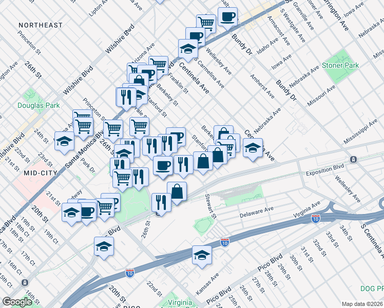 map of restaurants, bars, coffee shops, grocery stores, and more near 2902 Colorado Avenue in Santa Monica