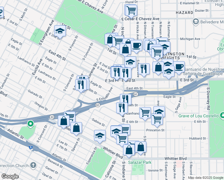 map of restaurants, bars, coffee shops, grocery stores, and more near 3501 Eagle Street in Los Angeles