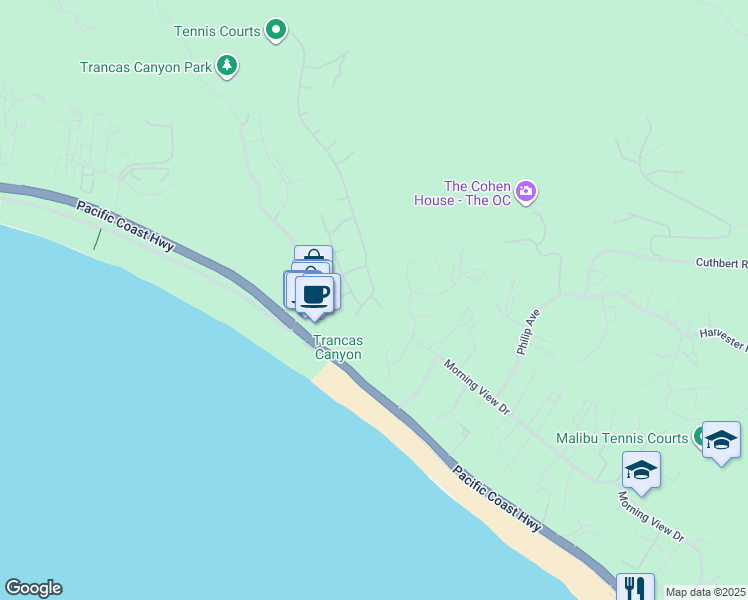 map of restaurants, bars, coffee shops, grocery stores, and more near 6334 Paseo Canyon Drive in Malibu