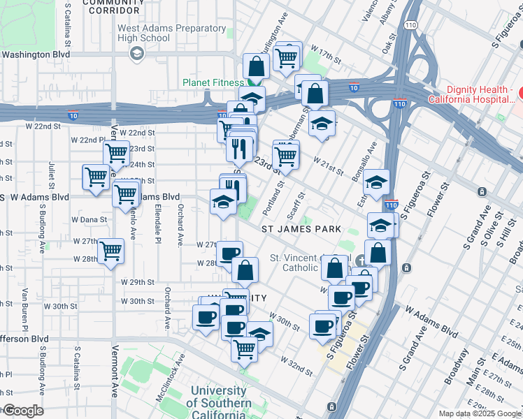 map of restaurants, bars, coffee shops, grocery stores, and more near 2510 Toberman Street in Los Angeles