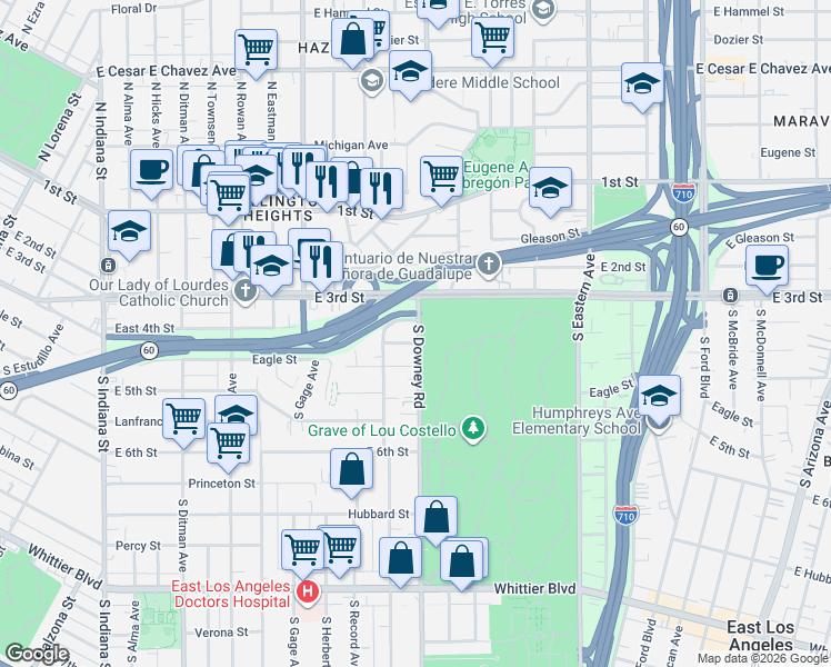 map of restaurants, bars, coffee shops, grocery stores, and more near 3985 Strang Street in Los Angeles