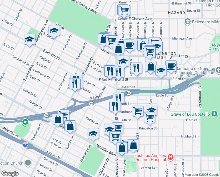 map of restaurants, bars, coffee shops, grocery stores, and more near 3501 Eagle Street in Los Angeles