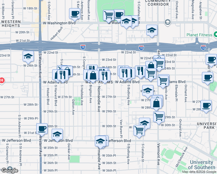 map of restaurants, bars, coffee shops, grocery stores, and more near in Los Angeles