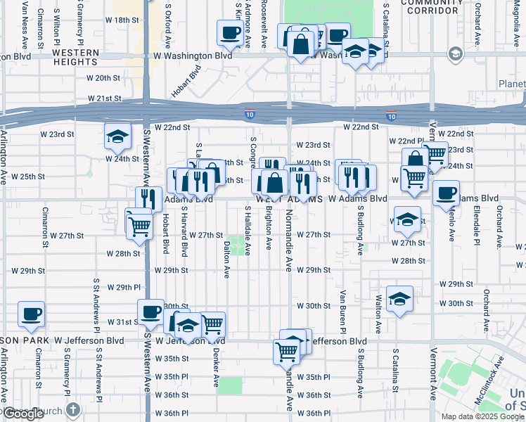 map of restaurants, bars, coffee shops, grocery stores, and more near 2619 Brighton Avenue in Los Angeles