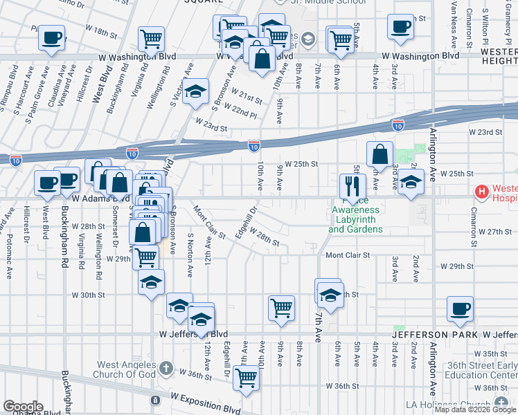 map of restaurants, bars, coffee shops, grocery stores, and more near 2701 Edgehill Drive in Los Angeles
