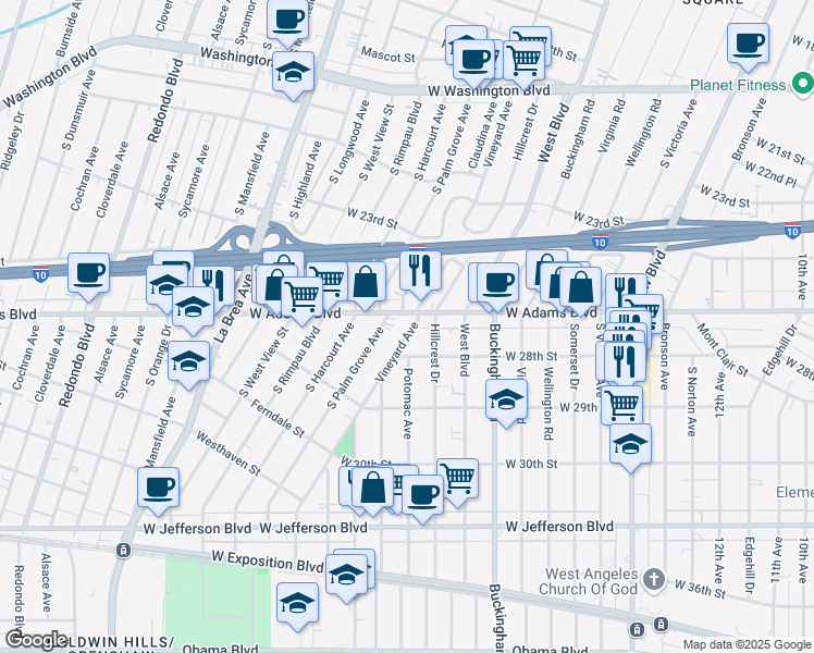 map of restaurants, bars, coffee shops, grocery stores, and more near in Los Angeles