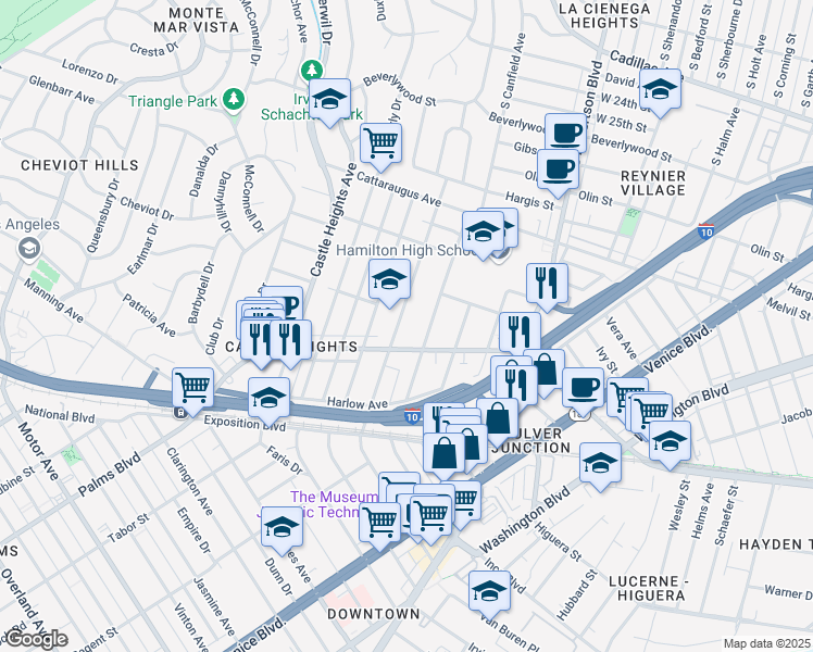 map of restaurants, bars, coffee shops, grocery stores, and more near 3206 Bagley Avenue in Los Angeles