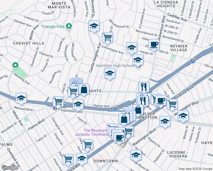map of restaurants, bars, coffee shops, grocery stores, and more near in Los Angeles