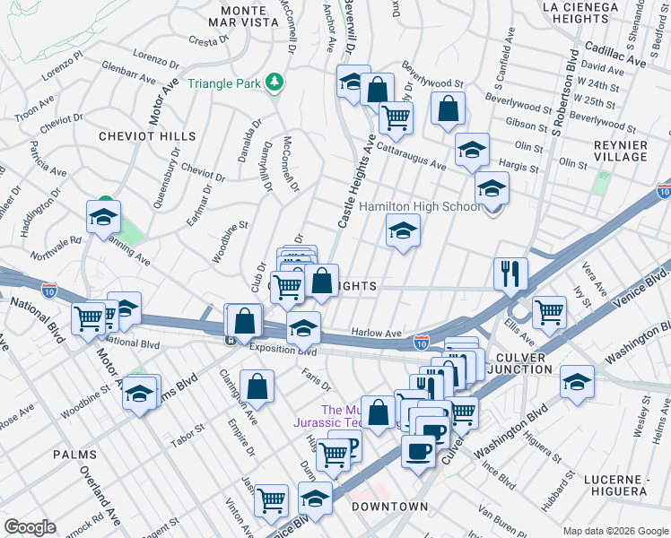map of restaurants, bars, coffee shops, grocery stores, and more near in Los Angeles