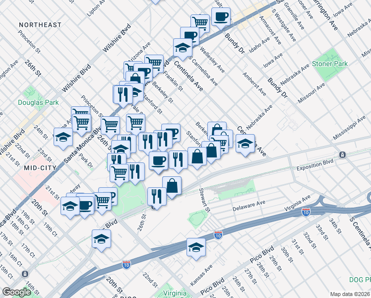 map of restaurants, bars, coffee shops, grocery stores, and more near 2902 Colorado Avenue in Santa Monica