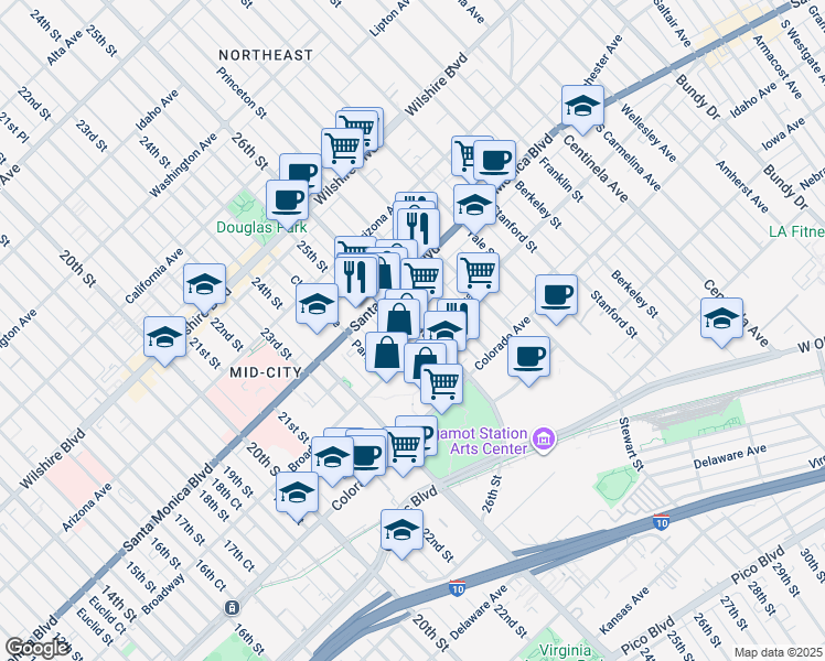 map of restaurants, bars, coffee shops, grocery stores, and more near 1458 26th Street in Santa Monica