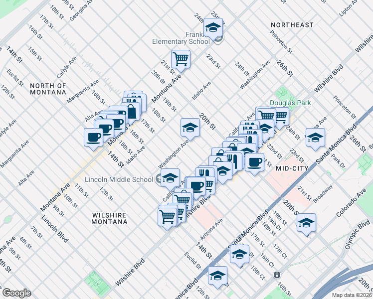 map of restaurants, bars, coffee shops, grocery stores, and more near 1014 18th Street in Santa Monica