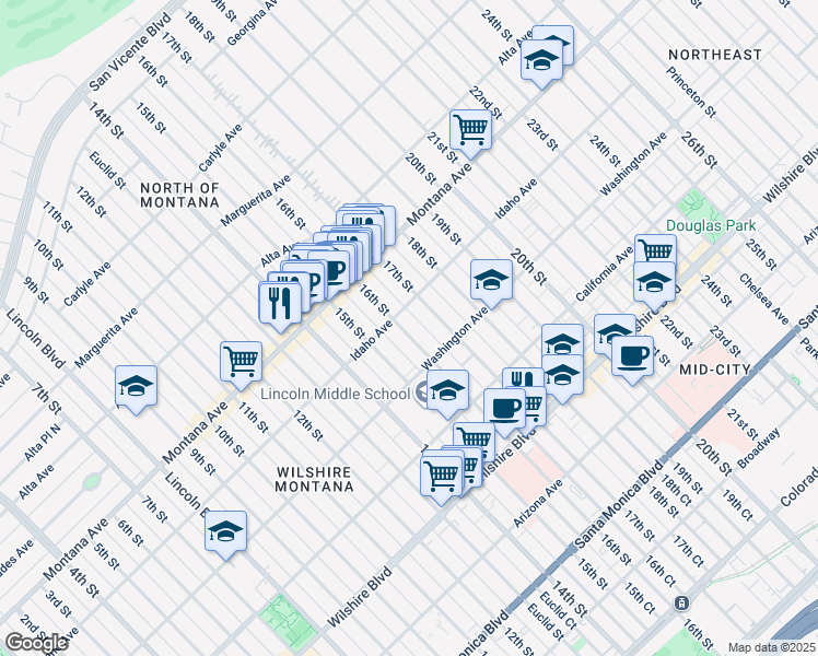 map of restaurants, bars, coffee shops, grocery stores, and more near 923 16th Street in Santa Monica
