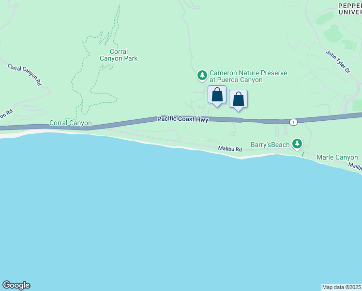 map of restaurants, bars, coffee shops, grocery stores, and more near 25250 Malibu Road in Malibu