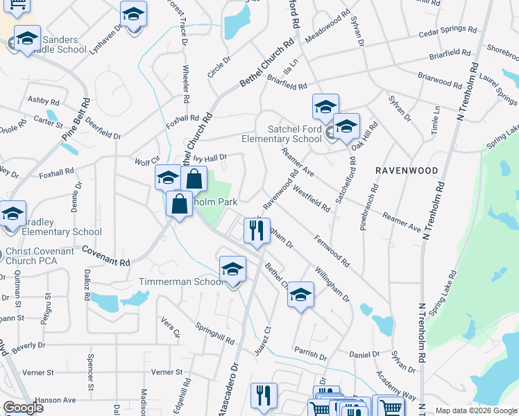 map of restaurants, bars, coffee shops, grocery stores, and more near 4777 Fernwood Road in Columbia