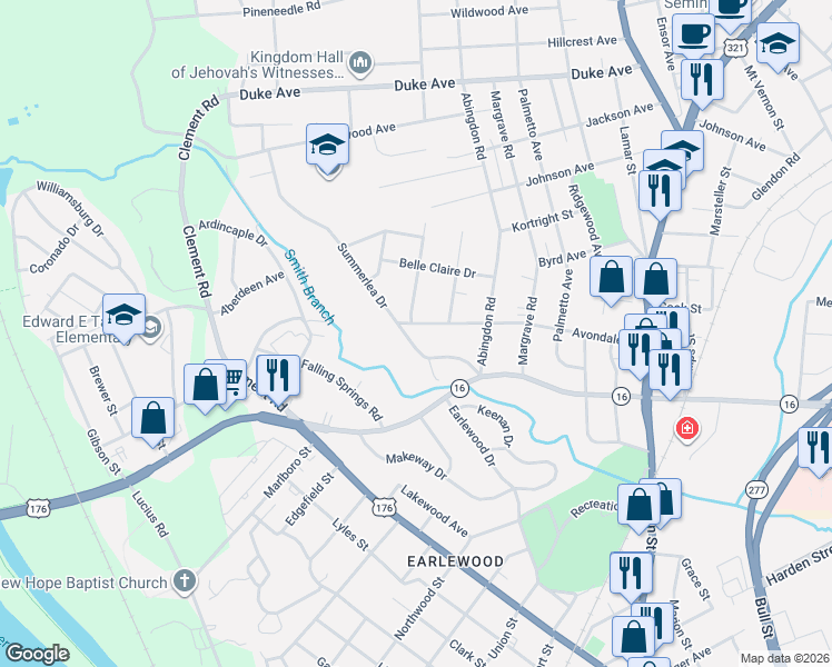map of restaurants, bars, coffee shops, grocery stores, and more near 119 Summerlea Drive in Columbia