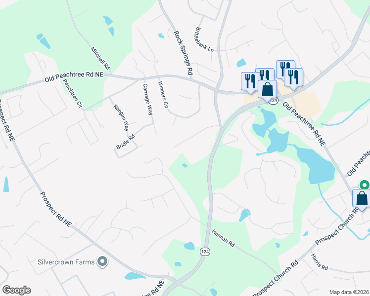 map of restaurants, bars, coffee shops, grocery stores, and more near 1715 Millhaven Cove Court Northeast in Lawrenceville
