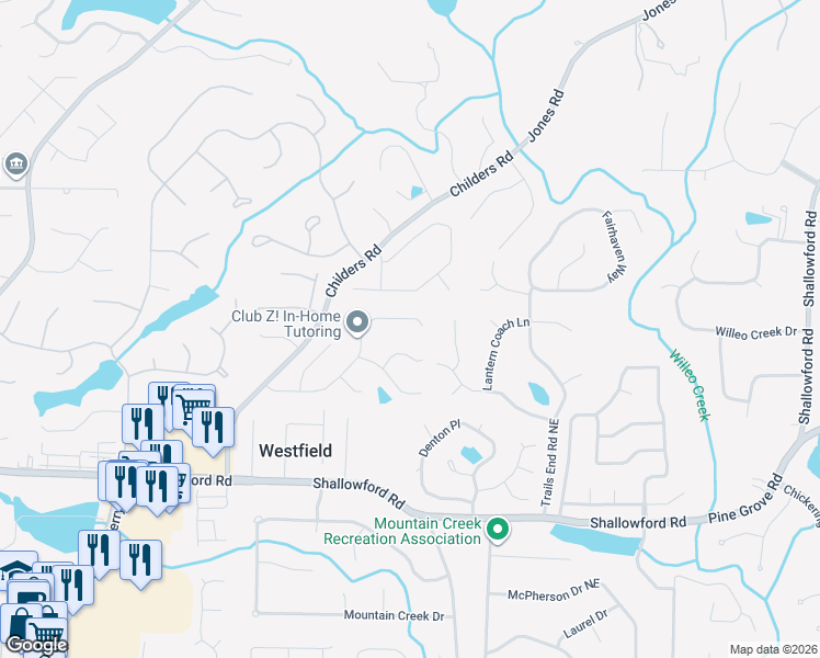 map of restaurants, bars, coffee shops, grocery stores, and more near 4596 Kettering Drive in Roswell
