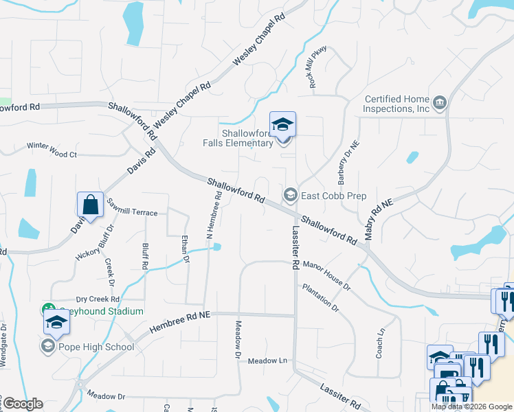 map of restaurants, bars, coffee shops, grocery stores, and more near 3728 Ramsey Drive in Marietta