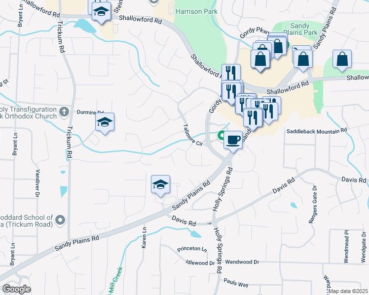 map of restaurants, bars, coffee shops, grocery stores, and more near 2759 Thomashire Trce in Marietta