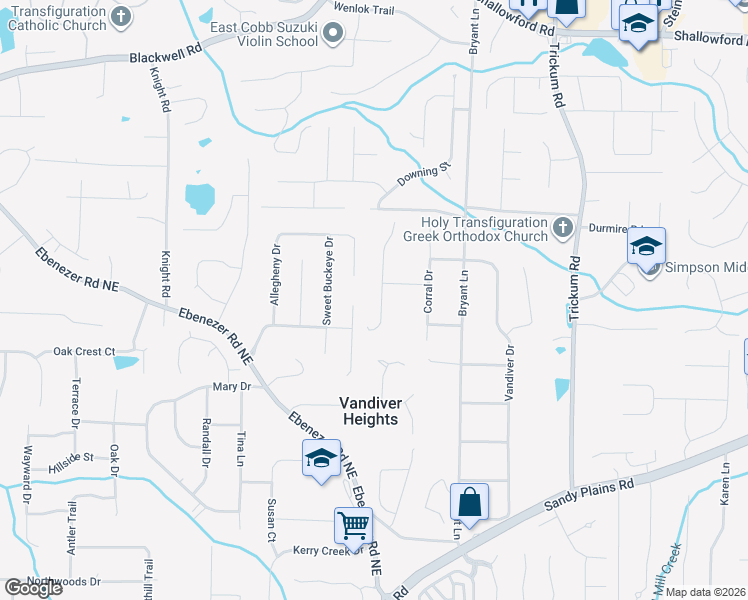 map of restaurants, bars, coffee shops, grocery stores, and more near 3350 Ranch Road in Marietta
