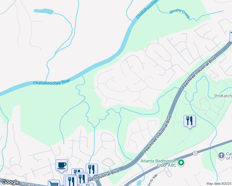 map of restaurants, bars, coffee shops, grocery stores, and more near 1940 Woods River Lane in Duluth