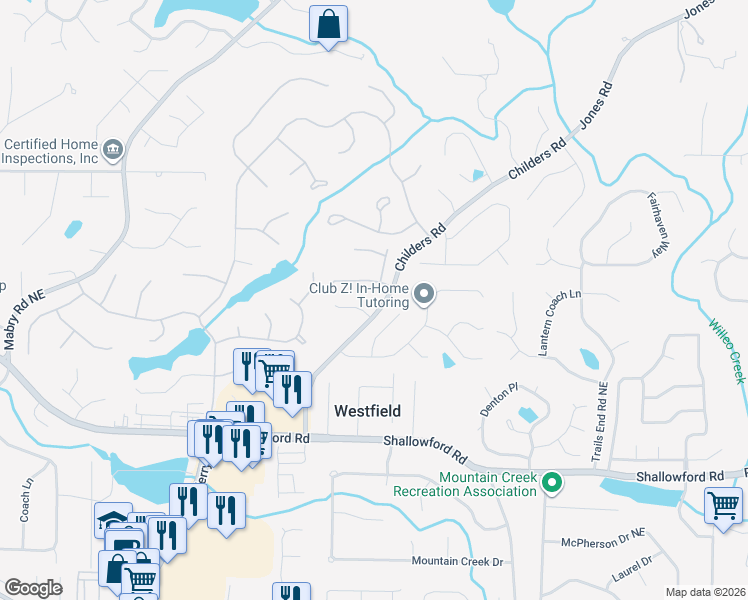 map of restaurants, bars, coffee shops, grocery stores, and more near 3393 Childers Road in Roswell