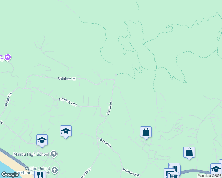 map of restaurants, bars, coffee shops, grocery stores, and more near 5637 Busch Drive in Malibu