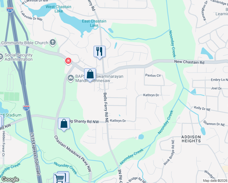 map of restaurants, bars, coffee shops, grocery stores, and more near 3310 Chastain Crossing Northwest in Marietta