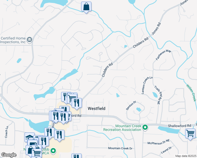 map of restaurants, bars, coffee shops, grocery stores, and more near 3393 Childers Road in Roswell