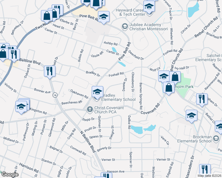 map of restaurants, bars, coffee shops, grocery stores, and more near 3204 Quitman Street in Columbia