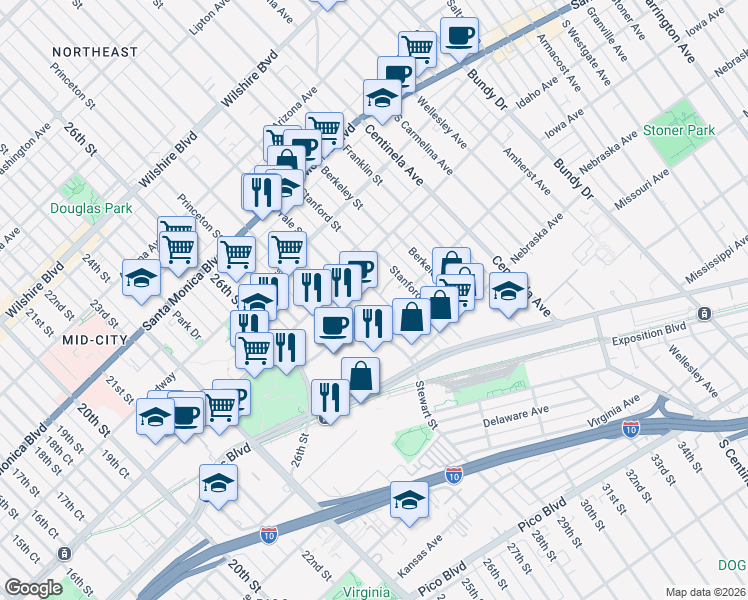 map of restaurants, bars, coffee shops, grocery stores, and more near 2902 Colorado Ave in Santa Monica