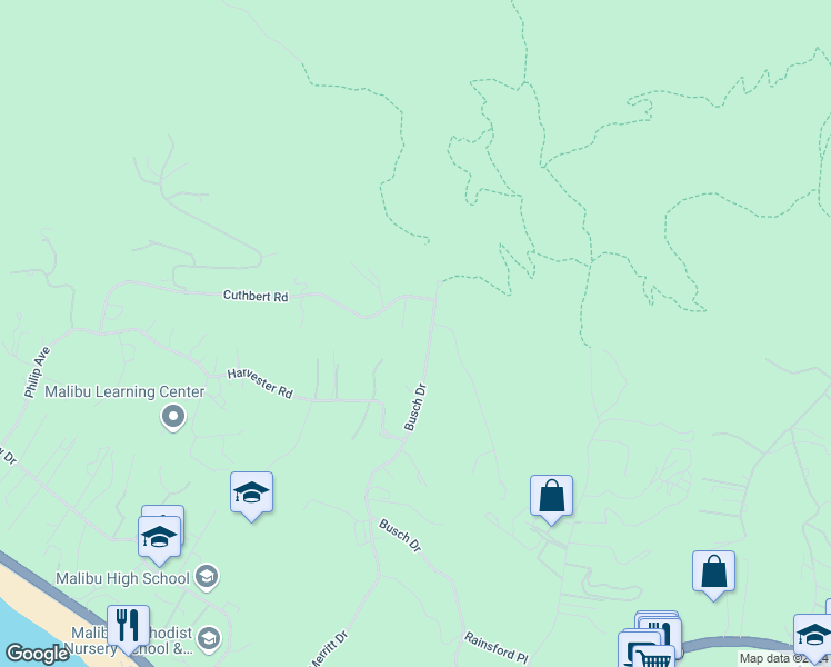 map of restaurants, bars, coffee shops, grocery stores, and more near 5637 Busch Drive in Malibu
