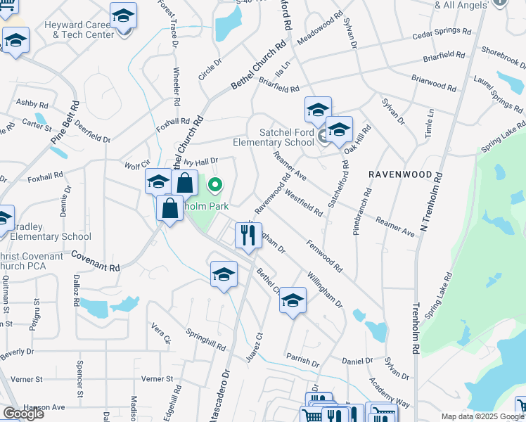 map of restaurants, bars, coffee shops, grocery stores, and more near 4777 Fernwood Road in Columbia