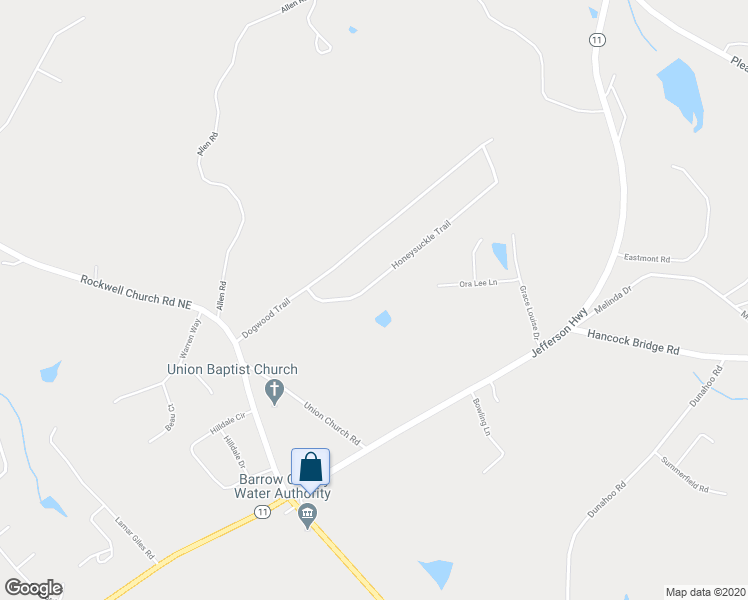 map of restaurants, bars, coffee shops, grocery stores, and more near 937 Honeysuckle Trail in Winder