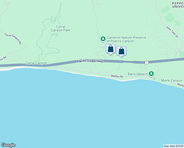 map of restaurants, bars, coffee shops, grocery stores, and more near 25234 Malibu Road in Malibu