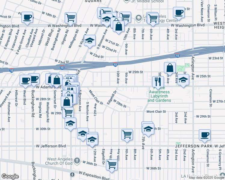 map of restaurants, bars, coffee shops, grocery stores, and more near 2701 Edgehill Drive in Los Angeles