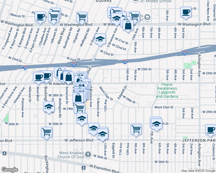 map of restaurants, bars, coffee shops, grocery stores, and more near 4225 Mont Clair Street in Los Angeles