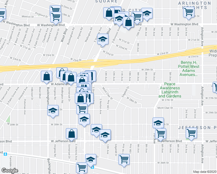 map of restaurants, bars, coffee shops, grocery stores, and more near 4225 Mont Clair Street in Los Angeles