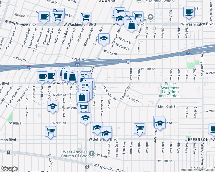 map of restaurants, bars, coffee shops, grocery stores, and more near 4225 Mont Clair Street in Los Angeles