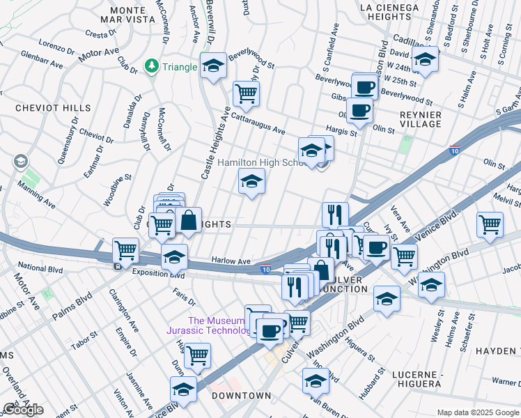 map of restaurants, bars, coffee shops, grocery stores, and more near 3206 Bagley Avenue in Los Angeles