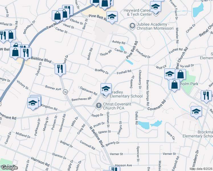 map of restaurants, bars, coffee shops, grocery stores, and more near 3121 Quitman Street in Columbia