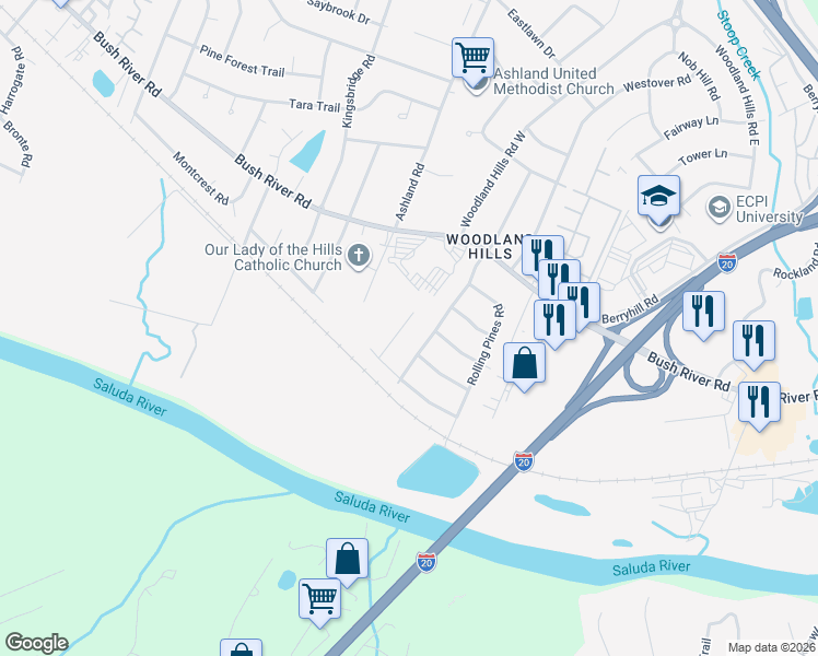 map of restaurants, bars, coffee shops, grocery stores, and more near 318 Hearthstone Road in Columbia