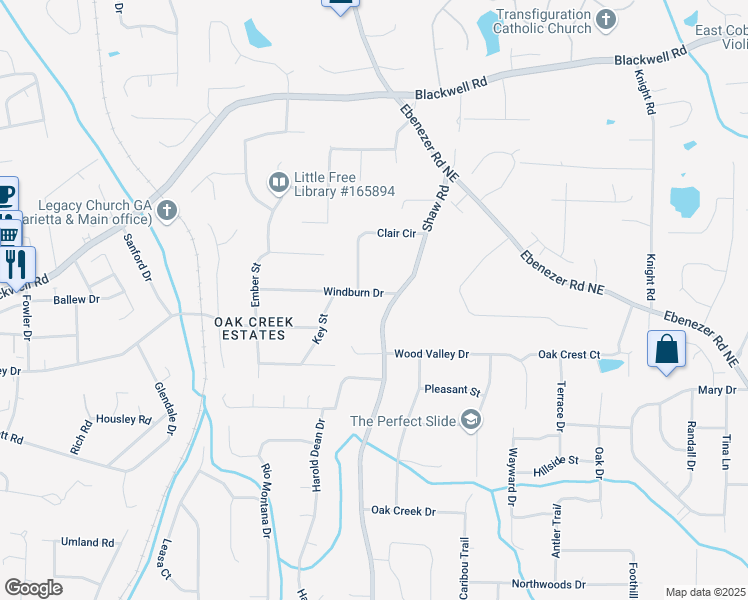 map of restaurants, bars, coffee shops, grocery stores, and more near 1384 Windburn Drive in Marietta