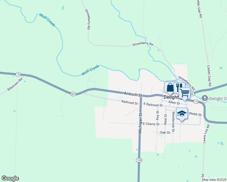 map of restaurants, bars, coffee shops, grocery stores, and more near 417 Antioch Street in Delight