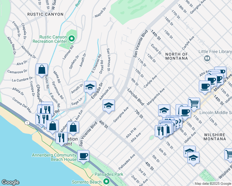 map of restaurants, bars, coffee shops, grocery stores, and more near 222 7th Street in Santa Monica