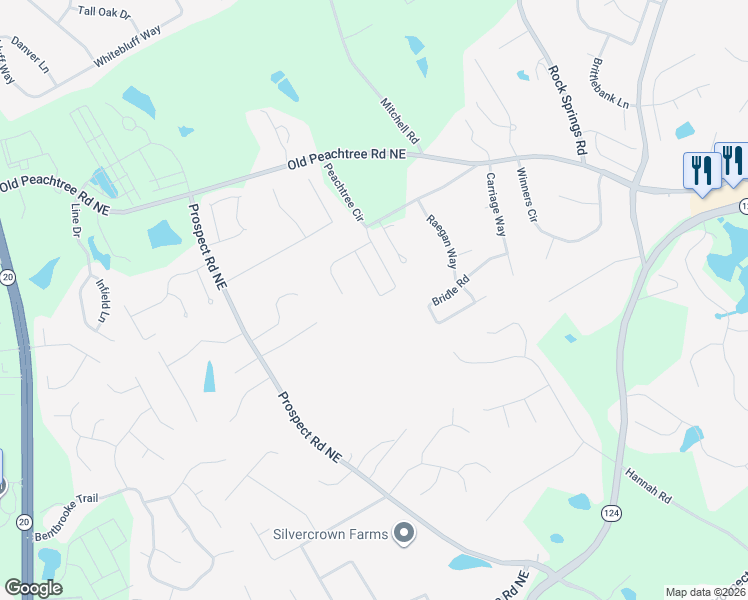 map of restaurants, bars, coffee shops, grocery stores, and more near 1863 Jameson Circle Northeast in Lawrenceville